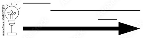 Lightbulb with sprouting plant transitioning into a sleek black arrow. Ideal for innovation, growth, progress, sustainability, forward-thinking, creativity, business vision. A simple flat metaphor