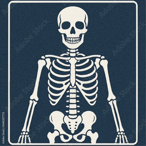 Human skeleton illustration in vintage style on dark background  