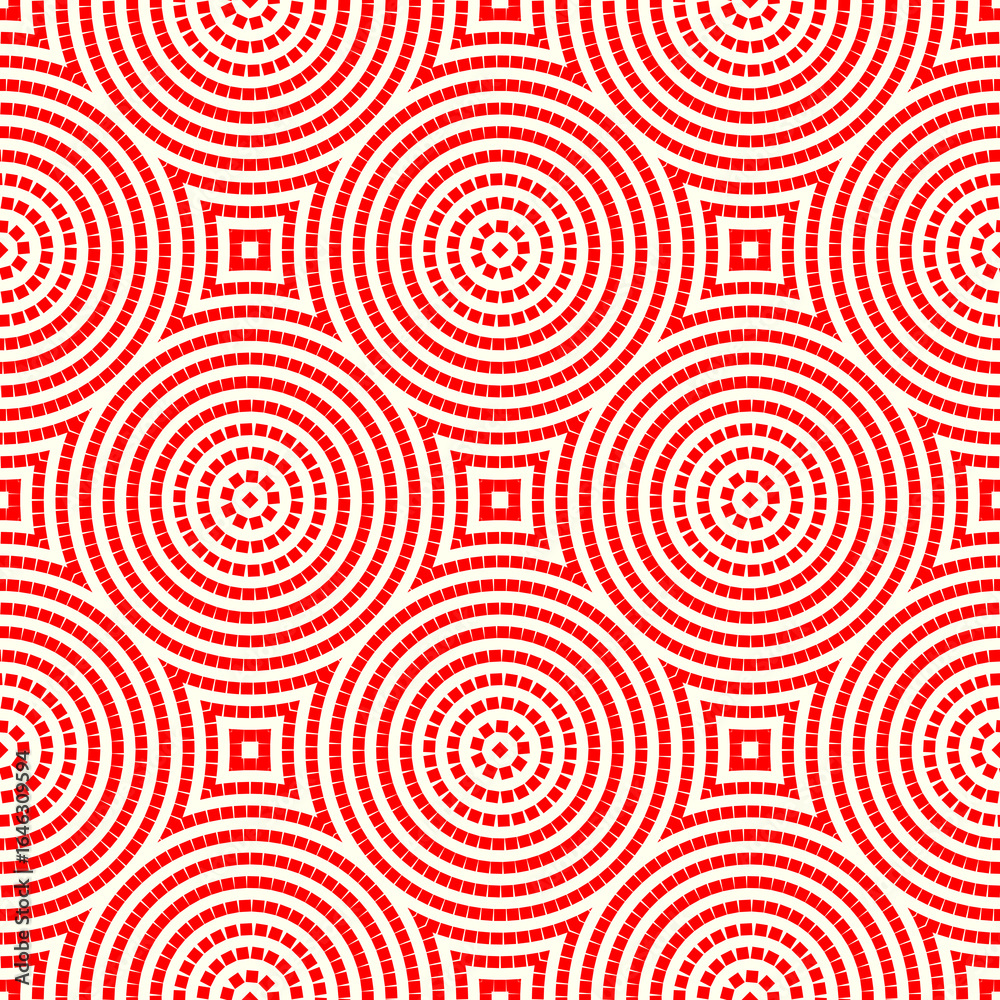 Fototapeta premium Seamless pattern. Circles ornament. Rings background. Squares wallpaper. Checks motif. Geometrical backdrop. Circle shapes digital paper. Ring figures web designing. Ethnic textile print. Vector