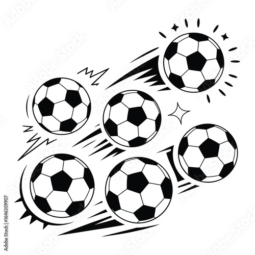 Dynamic sketch of multiple soccer balls in motion