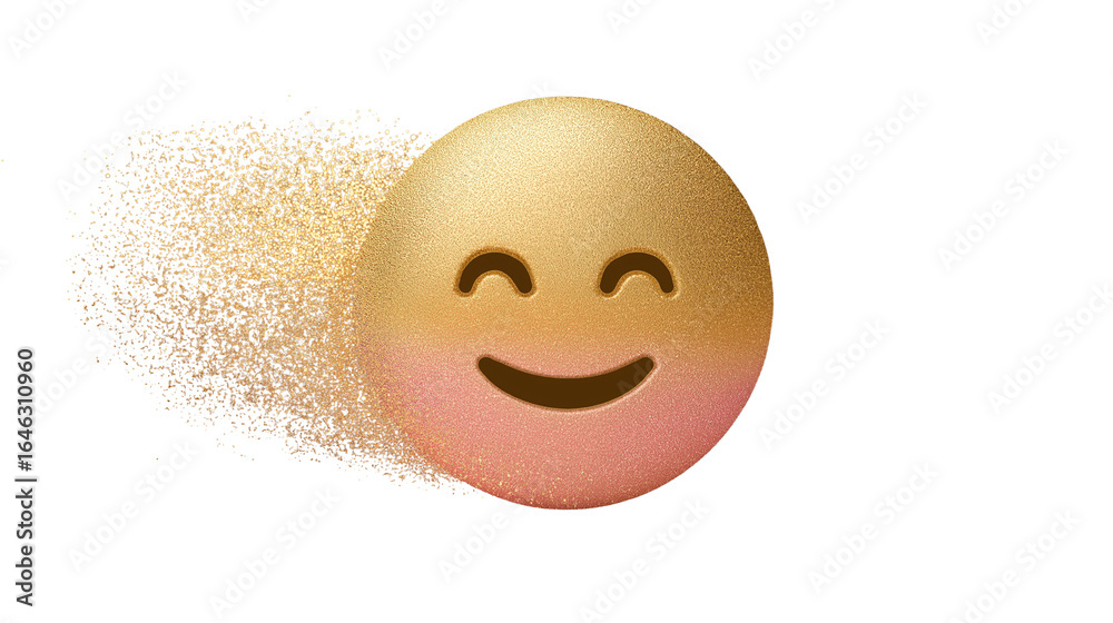 Fototapeta premium Wink emoji with glitter dust trail, golden-peach gradients