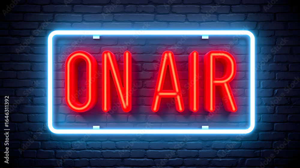 Obraz premium Leuchtendes rotes ON AIR Neonschild - Wallpaper Design - Harmonisches Hintergrundbild