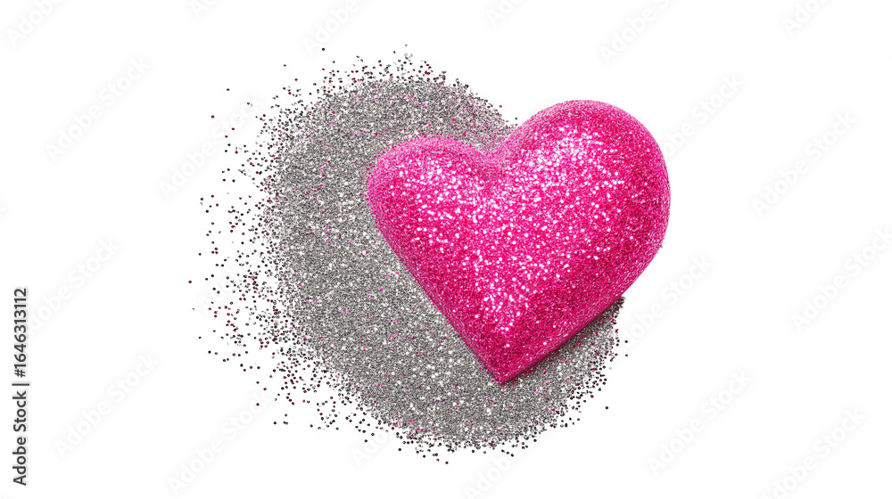 Fototapeta premium Heart emoji emerging from glitter smear, pink-silver gradients