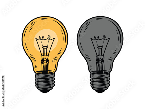 Contrast of a lit and unlit incandescent light bulb