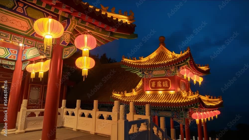 Experience the magic of traditional Asian architecture illuminated by glowing lanterns at dusk, a captivating scene of cultural beauty and serene ambiance. Experience the magic of traditional Asian architecture illuminated by glowing lanterns at dusk, a captivating scene of cultural beauty and serene ambiance.