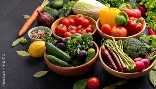 Wallpaper Mural colorful arrangement of fresh fruits and vegetables on a plate Torontodigital.ca