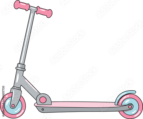 Pink and blue kick scooter illustration, children’s push scooter, modern toy design