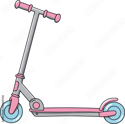Pink and blue kids kick scooter, stylish children push scooter, modern toy design