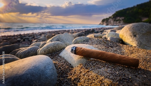 cigar on a beach strewn with rocks coastal scenery