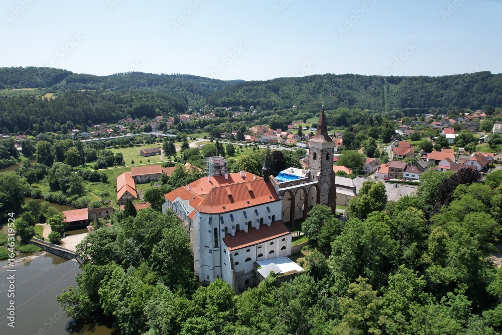Fototapeta premium Sazava Monastery aerial panorama, major historical religious site in Bohemia