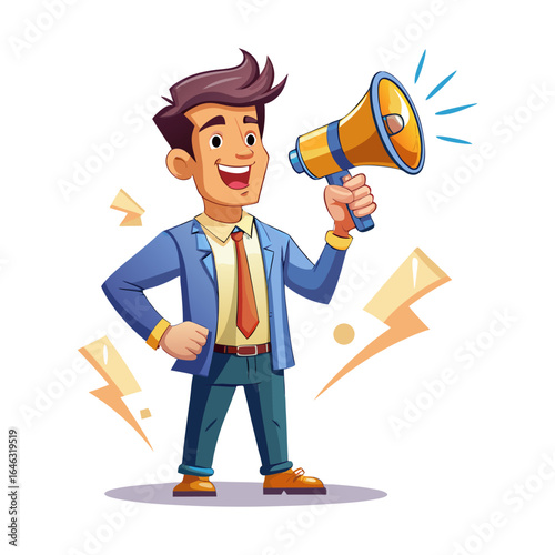 Man announcing news with loud speaker