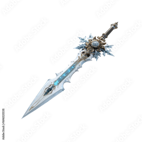Ornate Fantasy Ice Sword 3D Render of Elegant, Crystalline Weapon