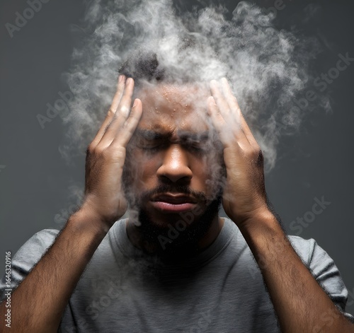 Man stressed with smoke around head symbolizing mental overload