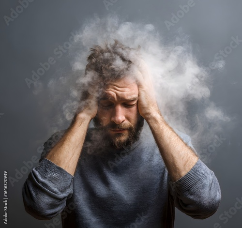 Man stressed with smoke around head symbolizing mental overload