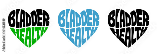Heart-shaped sticker featuring "BLADDER HEALTH" in colorful and black design for urogenital health prevention and awareness	