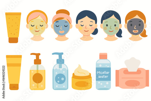 Skin care line icon set. beauty, wellness, cosmetics, facial, spa, hygiene