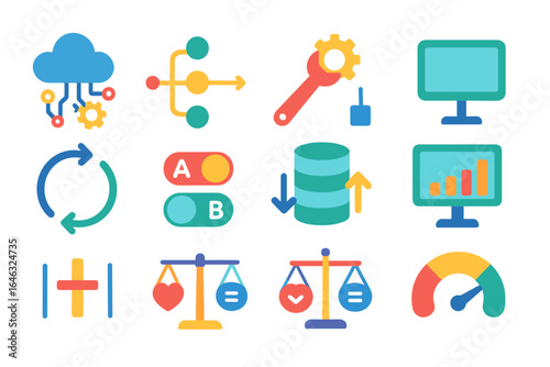 Technology, data flat icon set. network, interface, analytics icons flat collection