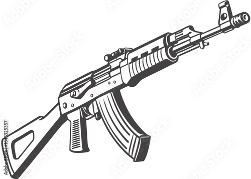 Black and White Assault Rifle Silhouette Illustration