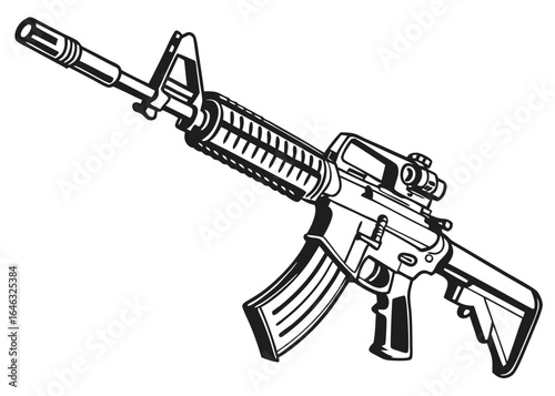 Black and White Assault Rifle Silhouette Illustration
