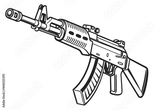 Black and White Assault Rifle Silhouette Illustration