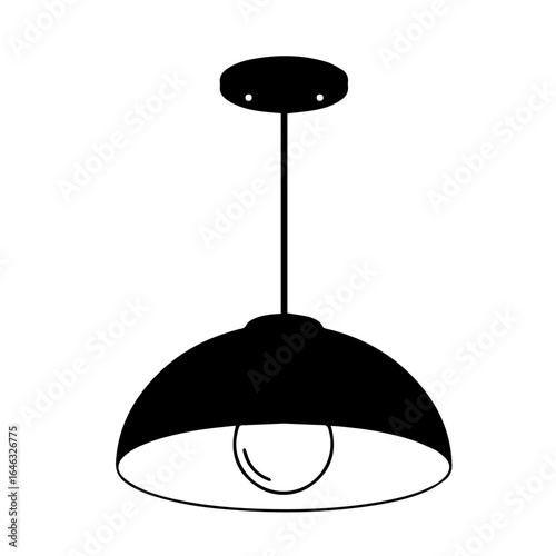 Black and White Hanging Ceiling Lamp Vector Icon for Home Interior