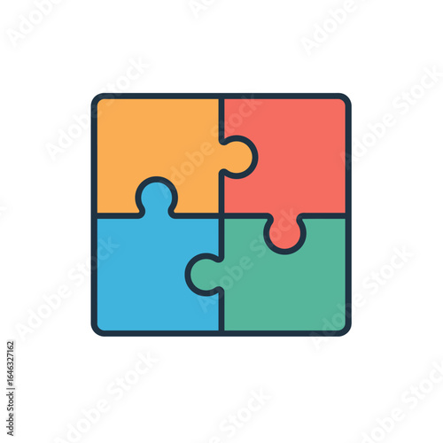 Four Interlocking Puzzle Pieces - Teamwork and Problem Solving Concept