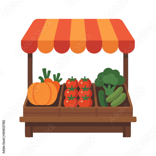 Fresh Produce Market Stall with Carrots Tomatoes Broccoli and Cucumbers