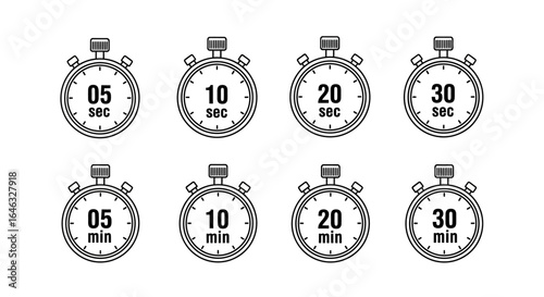 Stopwatch Set Accurate Timekeeping Icons for Web Design and Digital Projects - Time Management