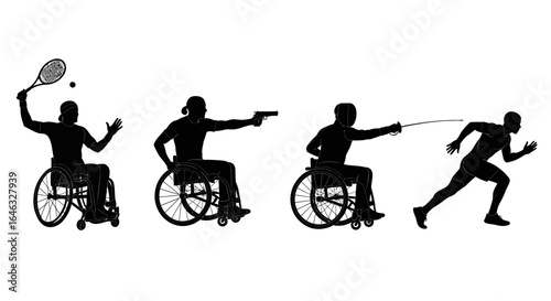 Adaptive Sports Silhouettes Wheelchair Tennis, Shooting, Fencing & Athlete Running