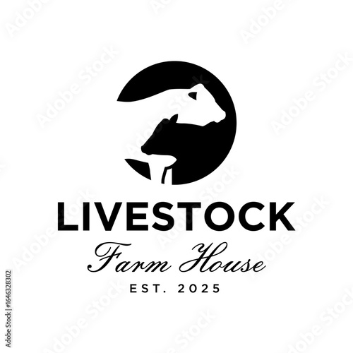 Cow Logo. Cattle Angus Livestock Farm Logo Design