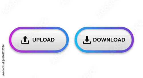 Stylish and functional digital interface buttons featuring modern gradient design for seamless upload and download actions in web applications and online platforms.