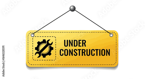 Under Construction Sign with Wrench and Gears Icon - Concept of Development and Engineering