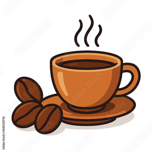 Aromatic Coffee Cup with Steaming Hot Beverage and Coffee Beans - Morning Energizer