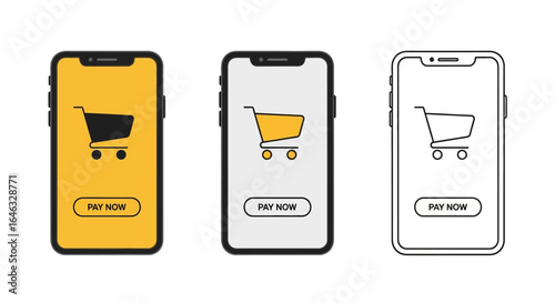 Online Shopping Mobile Interface with Shopping Cart and Pay Now Button