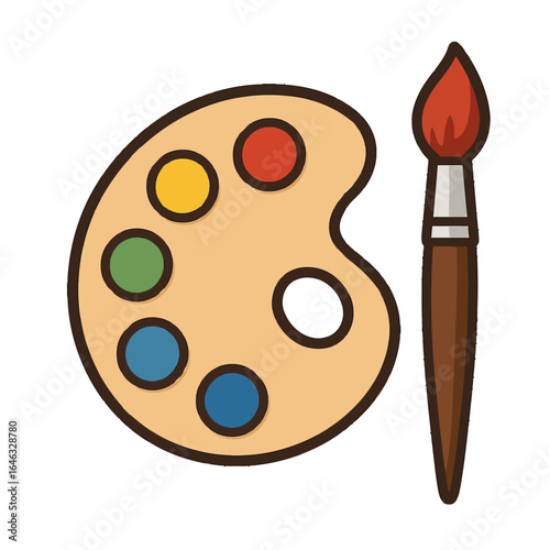 Artist's Palette with Vibrant Paint Colors and Paintbrush - Creative Art Tools