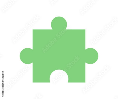 Flat green jigsaw puzzle piece silhouette. Single puzzle part for table games and boardgame fun. Ideal for toy visuals, kids activities, and playful hobby concepts.
