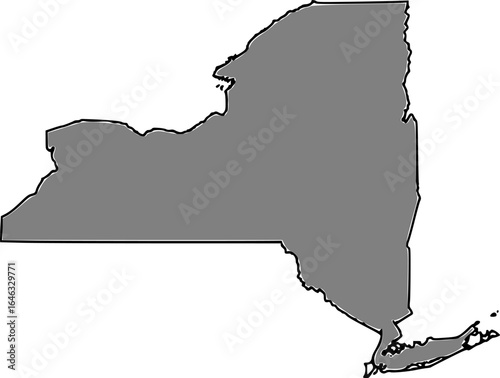 New York state, USA map in outline style, black color , gray color