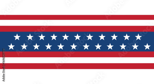 Patriotic banner design with red and white stripes and a central blue band with two rows of white stars. Abstract national concept vector illustration.
