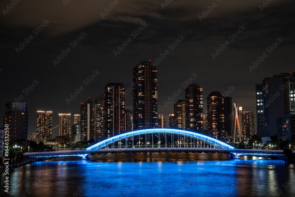 Naklejka premium [東京都]隅田川大橋から見た永代橋・月島の夜景