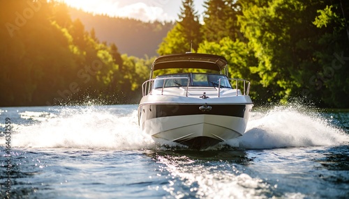 Luxurious motorboat on a river