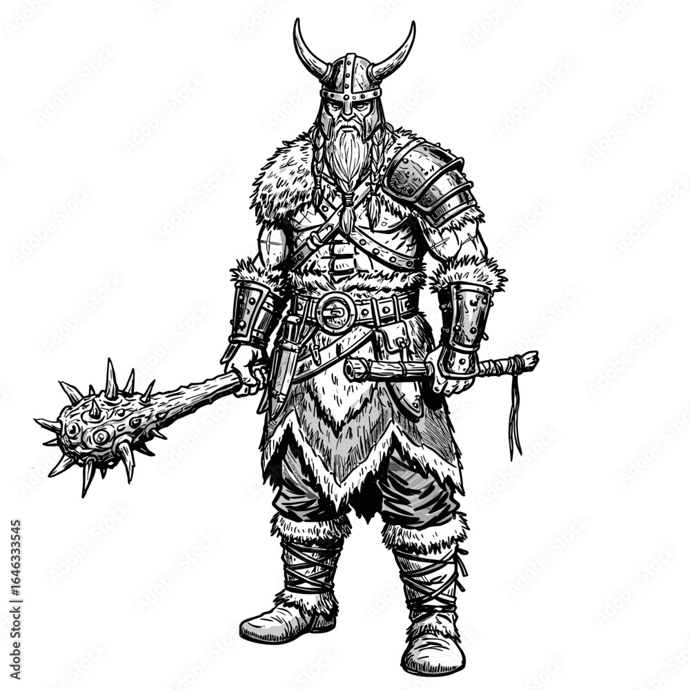 Fototapeta premium Barbarian From The Frozen North Illustration White Background