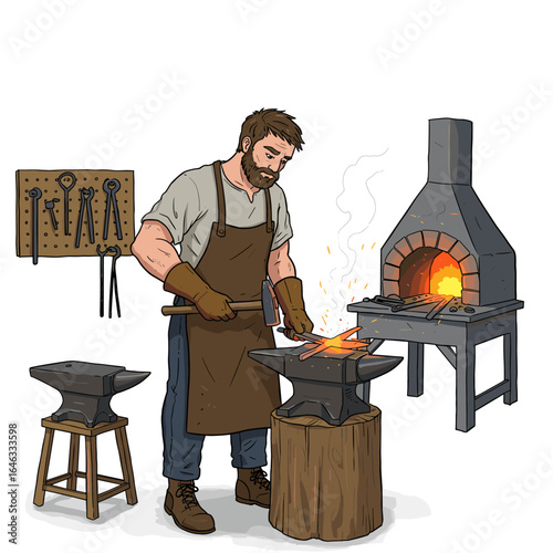 Blacksmith Forging Star Illustration White Background