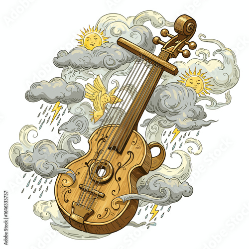 Musical Instrument That Controls The Weather Illustration White Background
