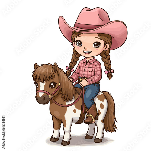 Illustration Cute Cowgirl White Background