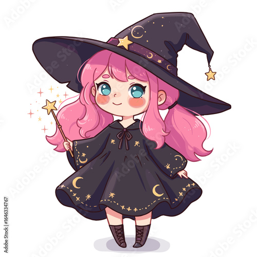 Illustration Cute Witch White Background