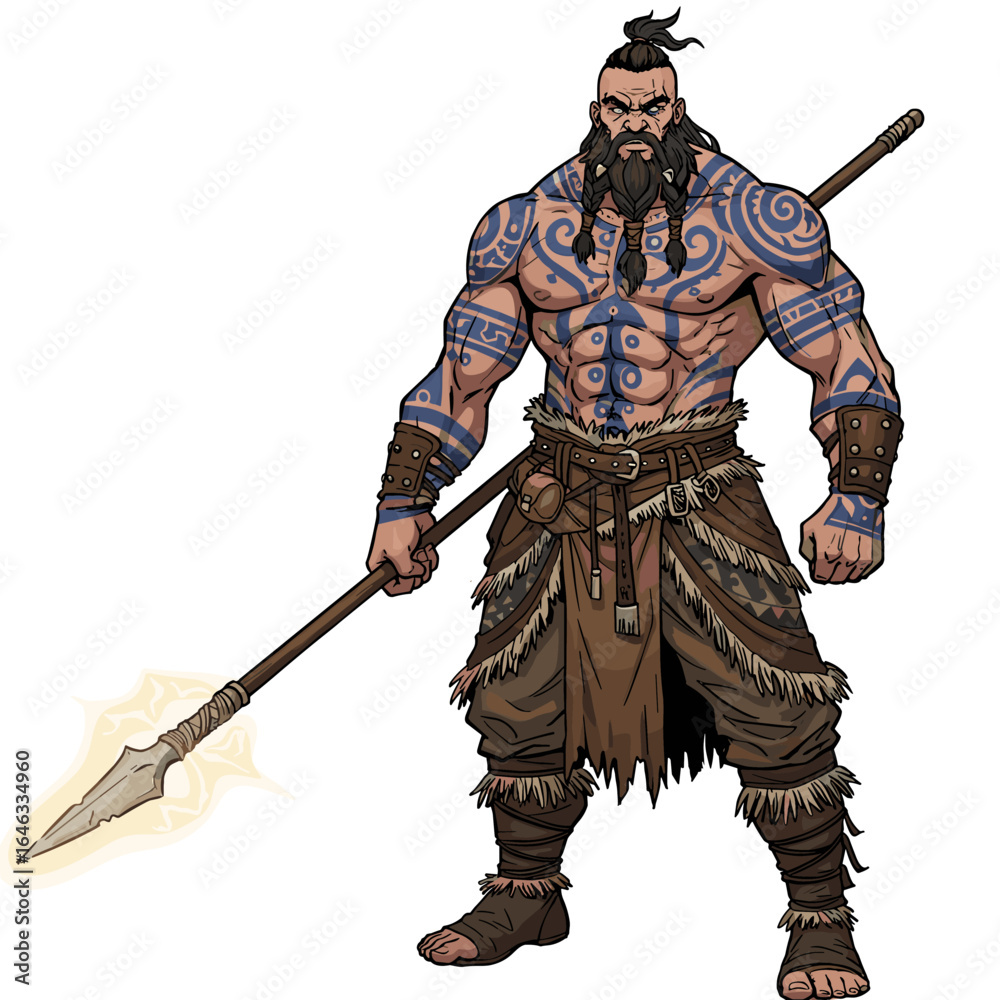 Fototapeta premium Tattooed Warrior Illustration White Background