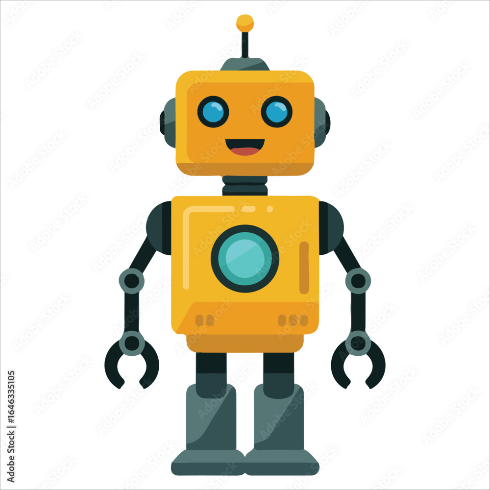 Fototapeta premium Cheerful robot character vector illustration white background