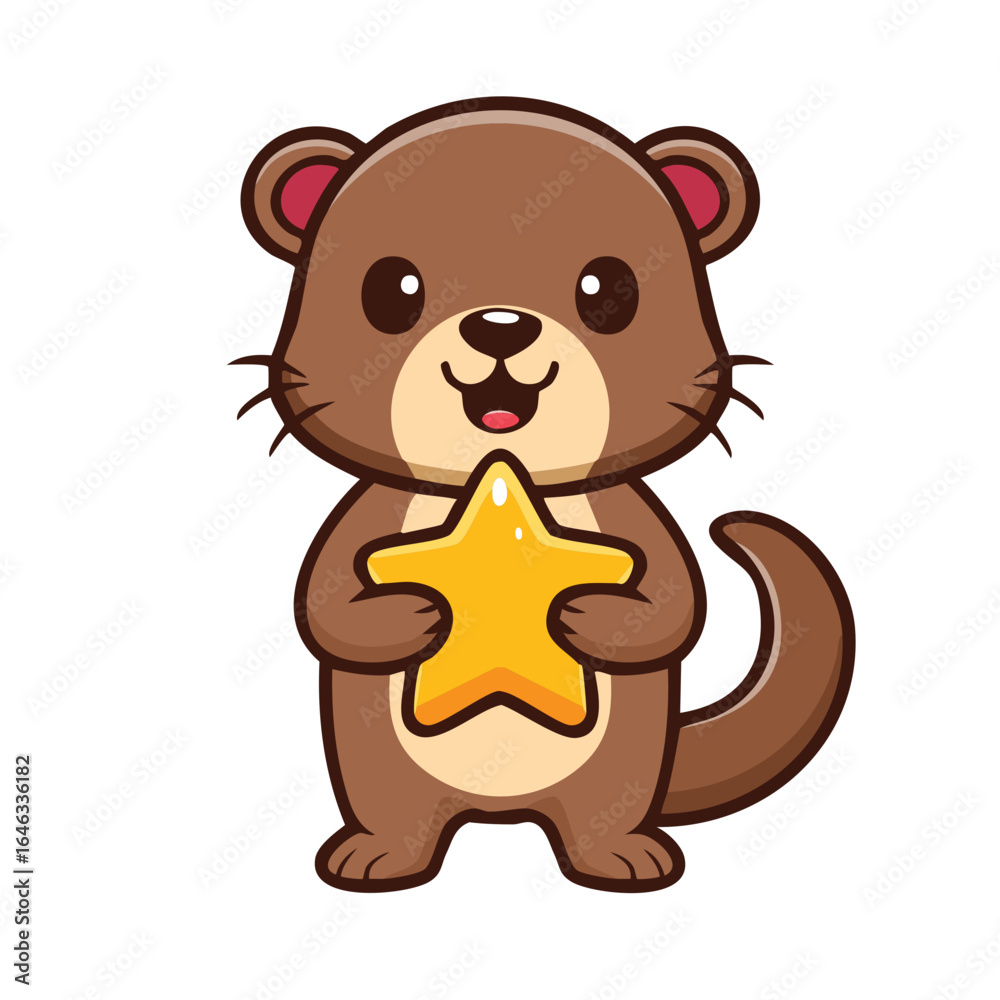 Obraz premium A Cute Otter Cartoon Holding a Star
