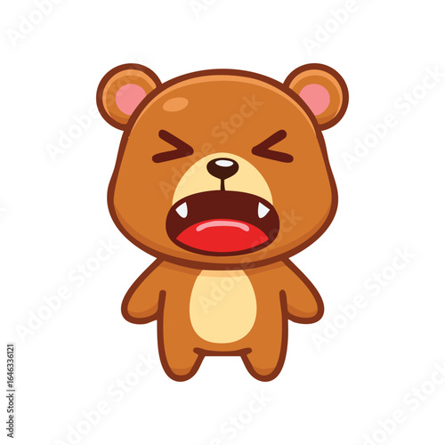 A Cartoon Angry Bear in a simplified cartoon style. The bear has an open mouth, showing teeth, and closed eyes expressing anger
