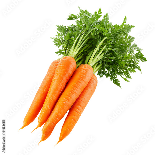 Fresh Organic Carrots with Green Tops, Isolated on Black Background
